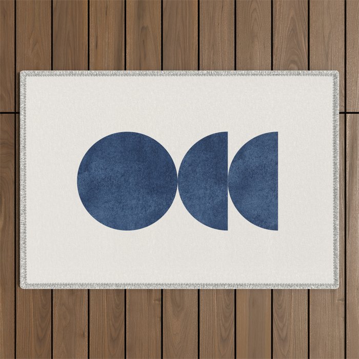 Woodblock navy blue Mid century modern Outdoor Rug Gallery Image 1