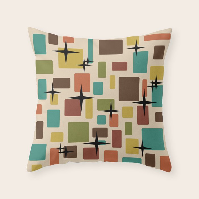 Mid Century Modern Disarrayed Bricks Multicolored Throw Pillow Gallery Image 6
