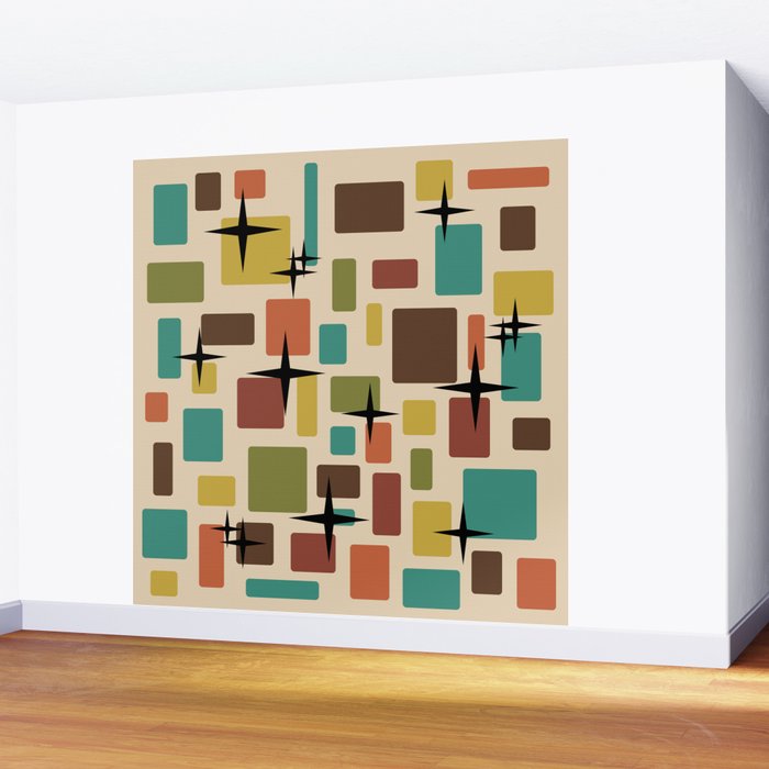 Mid Century Modern Disarrayed Bricks Multicolored Wall Mural Gallery Image 2