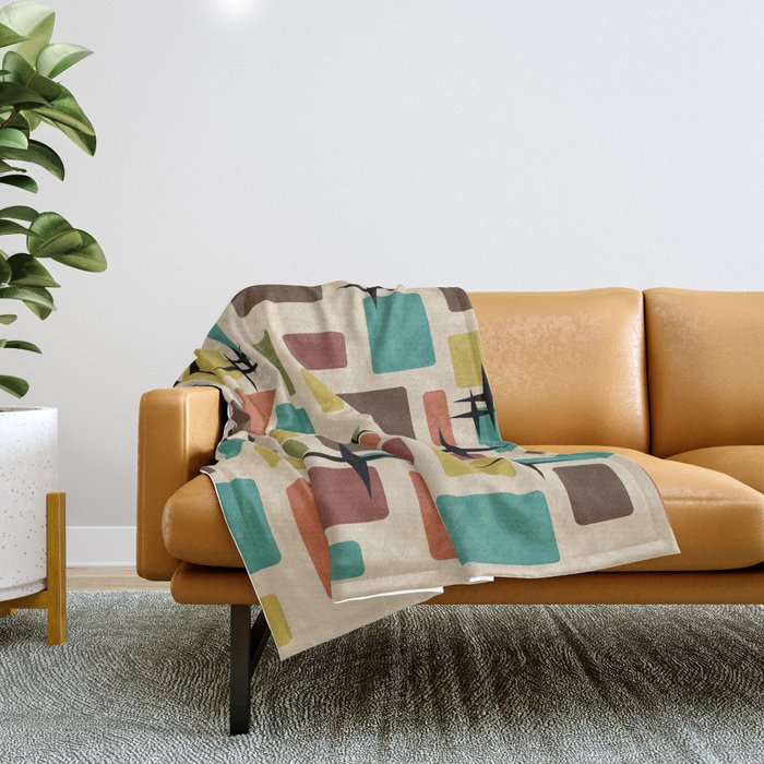 Mid Century Modern Disarrayed Bricks Multicolored Throw Blanket Gallery Image 1