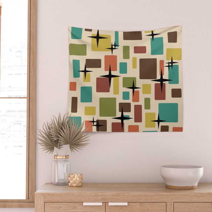 Mid Century Modern Disarrayed Bricks Multicolored Wall Tapestry Gallery Image 2