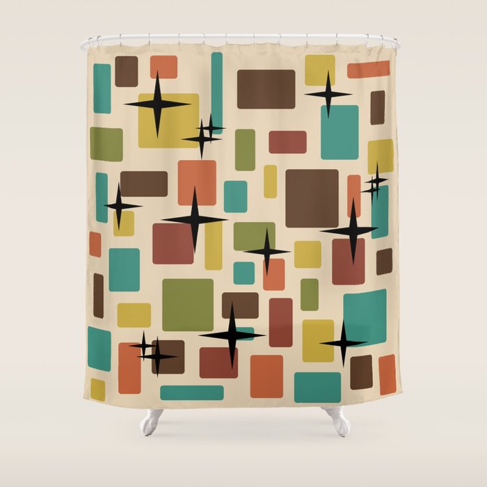 Mid Century Modern Disarrayed Bricks Multicolored Shower Curtain Gallery Image 1
