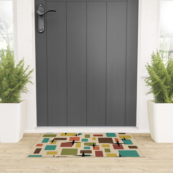 Mid Century Modern Disarrayed Bricks Multicolored Welcome Mat Gallery Image 3