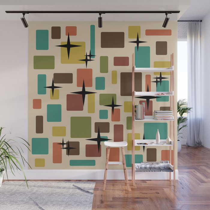 Mid Century Modern Disarrayed Bricks Multicolored Wall Mural Gallery Image 1
