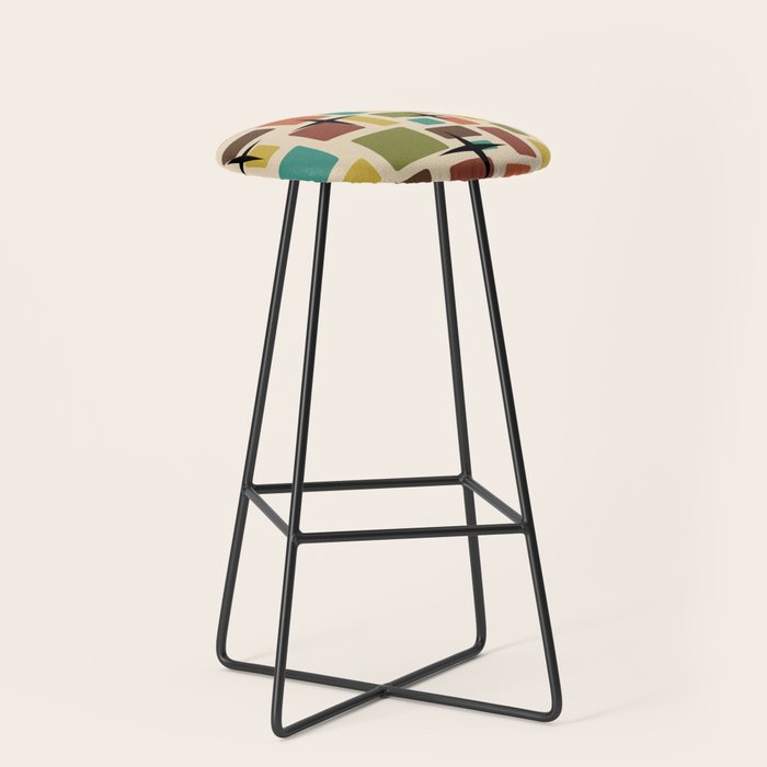 Mid Century Modern Disarrayed Bricks Multicolored Stool Gallery Image 1