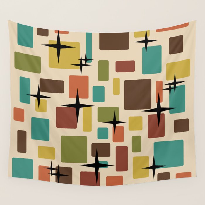 Mid Century Modern Disarrayed Bricks Multicolored Wall Tapestry Gallery Image 4