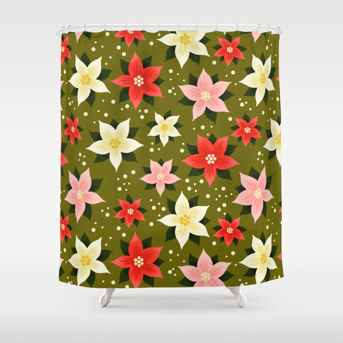 Poinsettia Pattern Shower Curtain Gallery Image 1