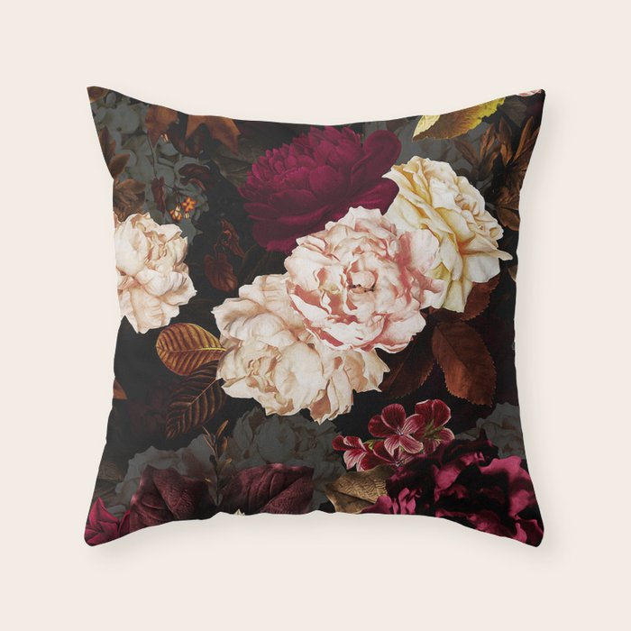 Vintage & Shabby Chic - Midnight Rose and Peony Garden Throw Pillow Gallery Image 1