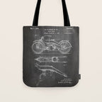 Harley Motorcycle Patent - Harley Bike Art - Black Chalkboard Tote Bag Gallery Image 1