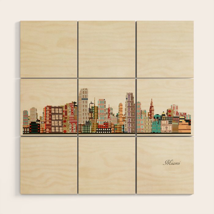 miami florida skyline Wood Wall Art Gallery Image 1