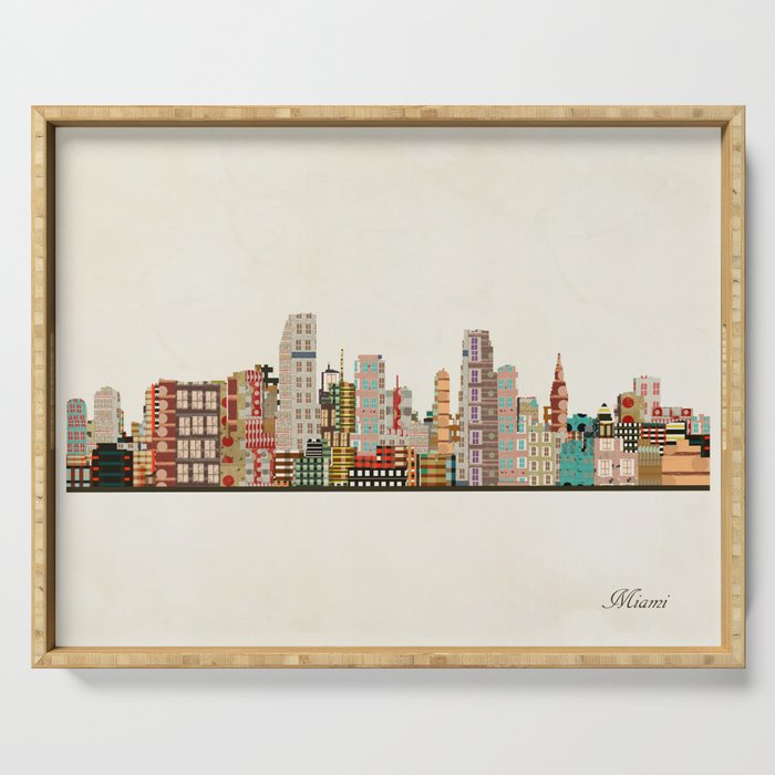 miami florida skyline Serving Tray Gallery Image 1