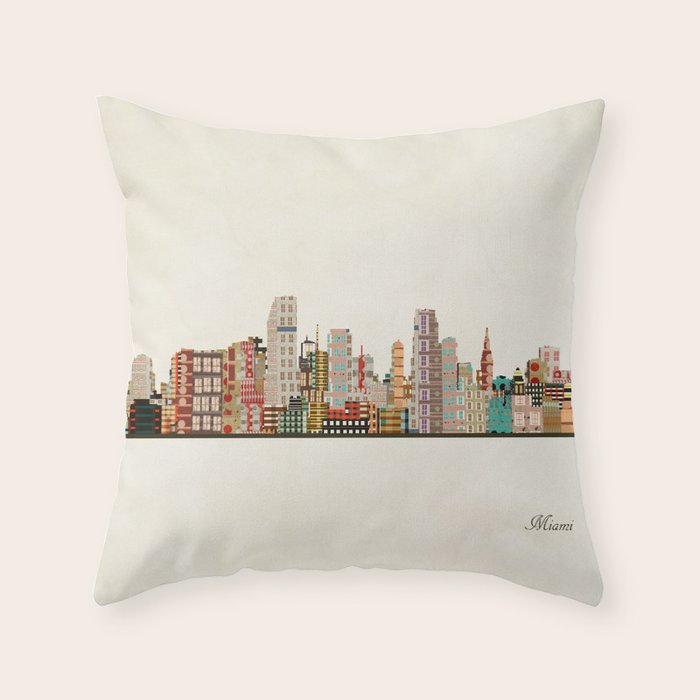 miami florida skyline Throw Pillow Gallery Image 6