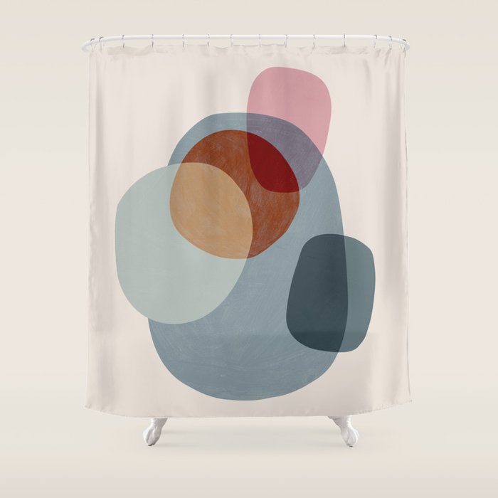 Abstract Shapes Gray Pink Rust Shower Curtain Gallery Image 1