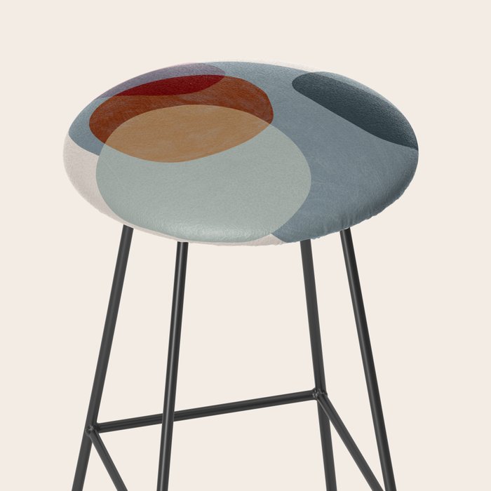 Abstract Shapes Gray Pink Rust Stool Gallery Image 2