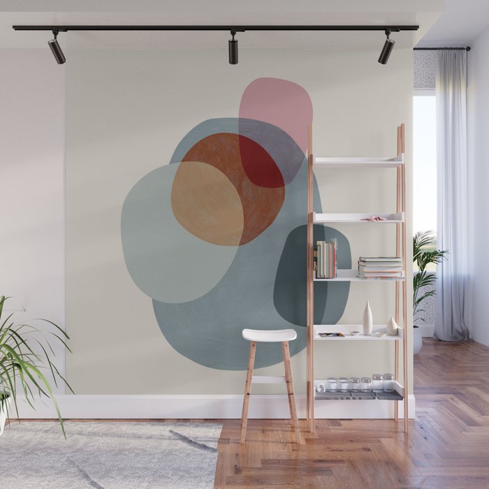Abstract Shapes Gray Pink Rust Wall Mural Gallery Image 1