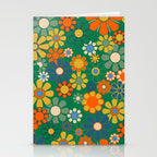 Retro Garden Flowers Groovy Green 60s 70s Floral Pattern Stationery Card Gallery Image 2
