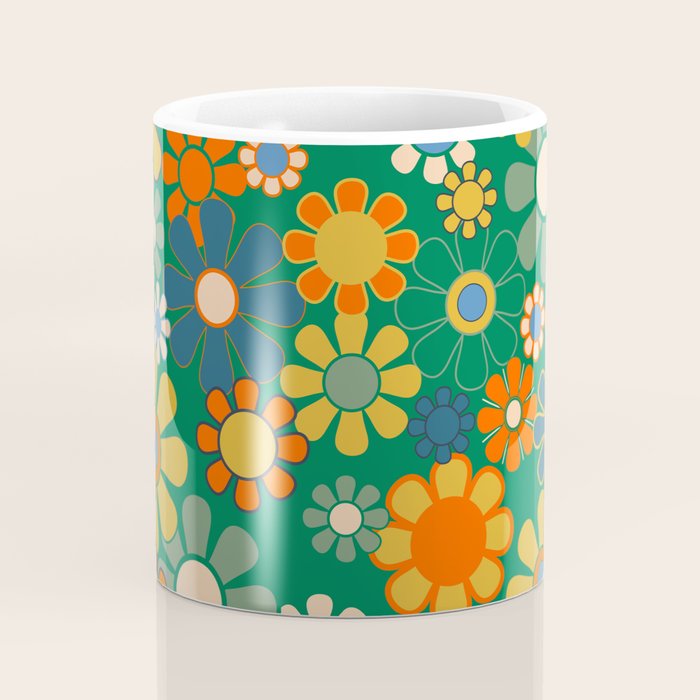 Retro Garden Flowers Groovy Green 60s 70s Floral Pattern Coffee Mug Gallery Image 4