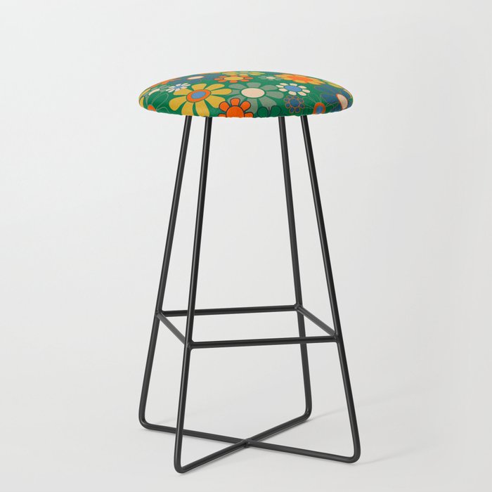 Retro Garden Flowers Groovy Green 60s 70s Floral Pattern Stool Gallery Image 1