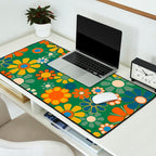 Retro Garden Flowers Groovy Green 60s 70s Floral Pattern Desk Mat Gallery Image 2