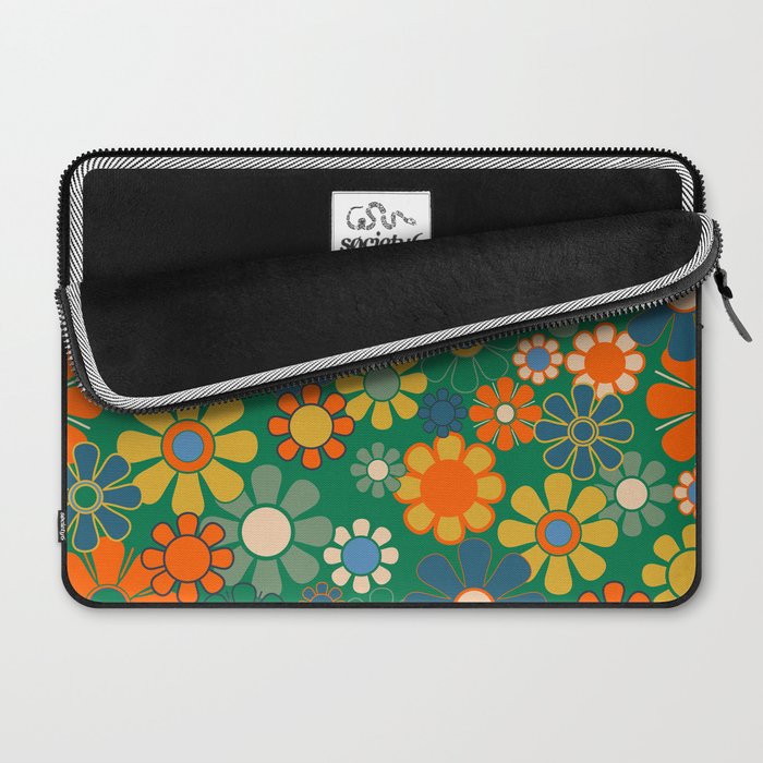 Retro Garden Flowers Groovy Green 60s 70s Floral Pattern Laptop Sleeve Gallery Image 2