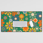 Retro Garden Flowers Groovy Green 60s 70s Floral Pattern Desk Mat Gallery Image 1