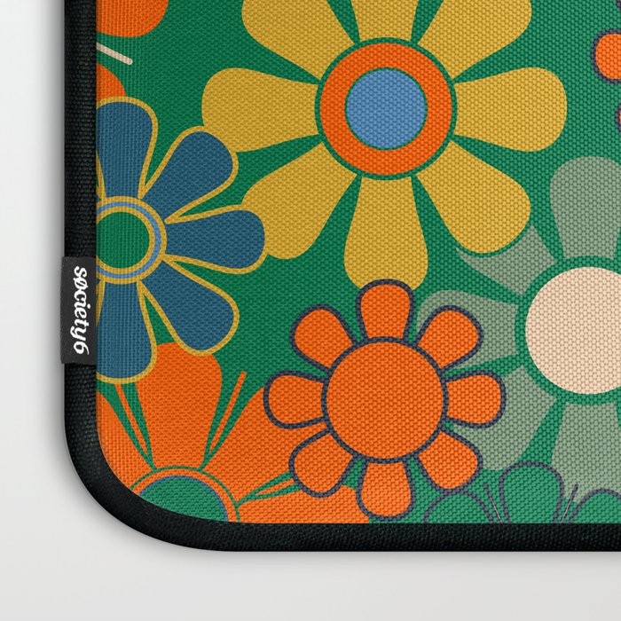 Retro Garden Flowers Groovy Green 60s 70s Floral Pattern Laptop Sleeve Gallery Image 3