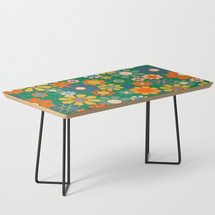 Retro Garden Flowers Groovy Green 60s 70s Floral Pattern Coffee Table Gallery Image 1
