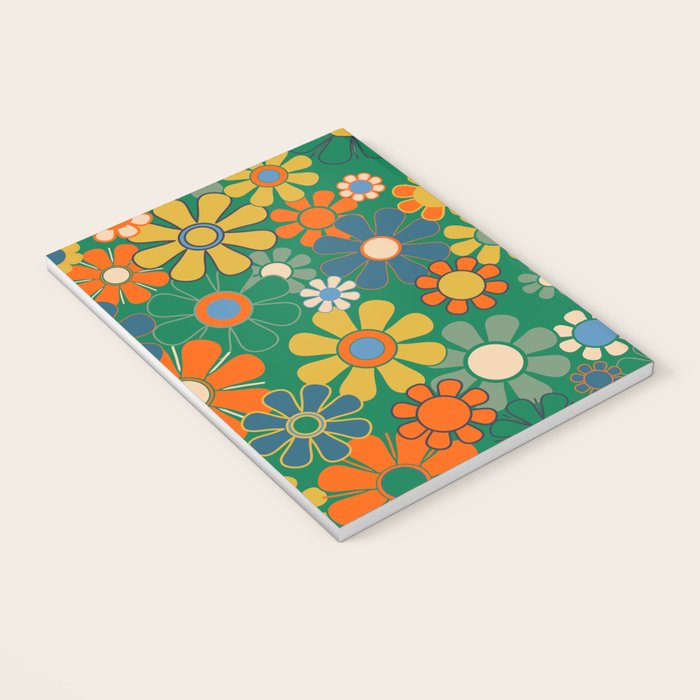 Retro Garden Flowers Groovy Green 60s 70s Floral Pattern Notebook Gallery Image 3