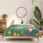 Retro Garden Flowers Groovy Green 60s 70s Floral Pattern Comforter Gallery Image 3