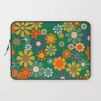 Retro Garden Flowers Groovy Green 60s 70s Floral Pattern Laptop Sleeve Gallery Image 1