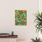Retro Garden Flowers Groovy Green 60s 70s Floral Pattern Poster Gallery Image 2