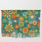 Retro Garden Flowers Groovy Green 60s 70s Floral Pattern Wall Hanging Gallery Image 1