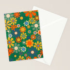 Retro Garden Flowers Groovy Green 60s 70s Floral Pattern Stationery Card Gallery Image 2