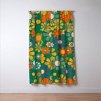 Retro Garden Flowers Groovy Green 60s 70s Floral Pattern Window Curtain Gallery Image 3