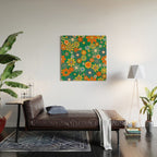 Retro Garden Flowers Groovy Green 60s 70s Floral Pattern Wood Wall Art Gallery Image 2
