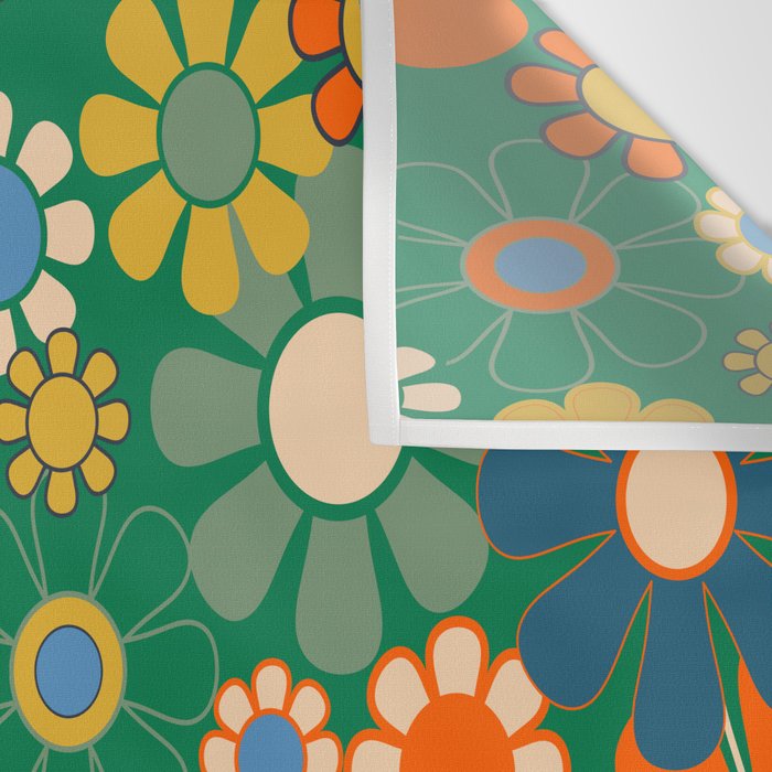 Retro Garden Flowers Groovy Green 60s 70s Floral Pattern Wall Tapestry Gallery Image 3
