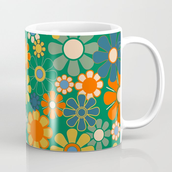 Retro Garden Flowers Groovy Green 60s 70s Floral Pattern Coffee Mug Gallery Image 1