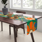 Retro Garden Flowers Groovy Green 60s 70s Floral Pattern Table Runner Gallery Image 2