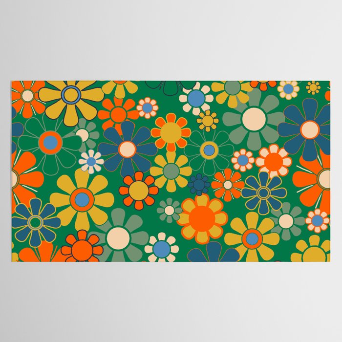 Retro Garden Flowers Groovy Green 60s 70s Floral Pattern Tablecloth Gallery Image 2