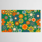 Retro Garden Flowers Groovy Green 60s 70s Floral Pattern Tablecloth Gallery Image 2