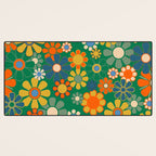 Retro Garden Flowers Groovy Green 60s 70s Floral Pattern Desk Mat Gallery Image 3