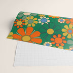 Retro Garden Flowers Groovy Green 60s 70s Floral Pattern Wrapping Paper Gallery Image 2