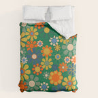 Retro Garden Flowers Groovy Green 60s 70s Floral Pattern Duvet Cover Gallery Image 6
