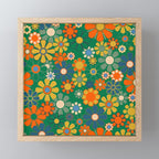 Retro Garden Flowers Groovy Green 60s 70s Floral Pattern Mini Art Print Gallery Image 1