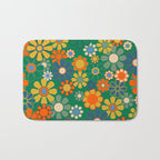 Retro Garden Flowers Groovy Green 60s 70s Floral Pattern Bath Mat Gallery Image 1