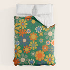 Retro Garden Flowers Groovy Green 60s 70s Floral Pattern Comforter Gallery Image 6