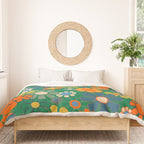 Retro Garden Flowers Groovy Green 60s 70s Floral Pattern Duvet Cover Gallery Image 3