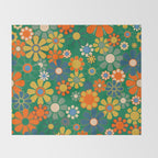 Retro Garden Flowers Groovy Green 60s 70s Floral Pattern Throw Blanket Gallery Image 2