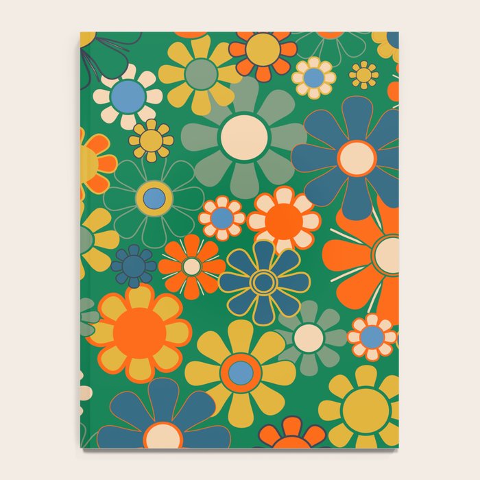 Retro Garden Flowers Groovy Green 60s 70s Floral Pattern Notebook Gallery Image 4