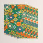 Retro Garden Flowers Groovy Green 60s 70s Floral Pattern Wrapping Paper Gallery Image 3